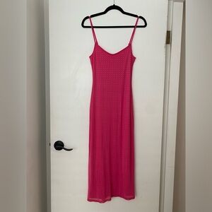 No Comment - Hot Pink Mesh Rhinestone Maxi Dress - Size S